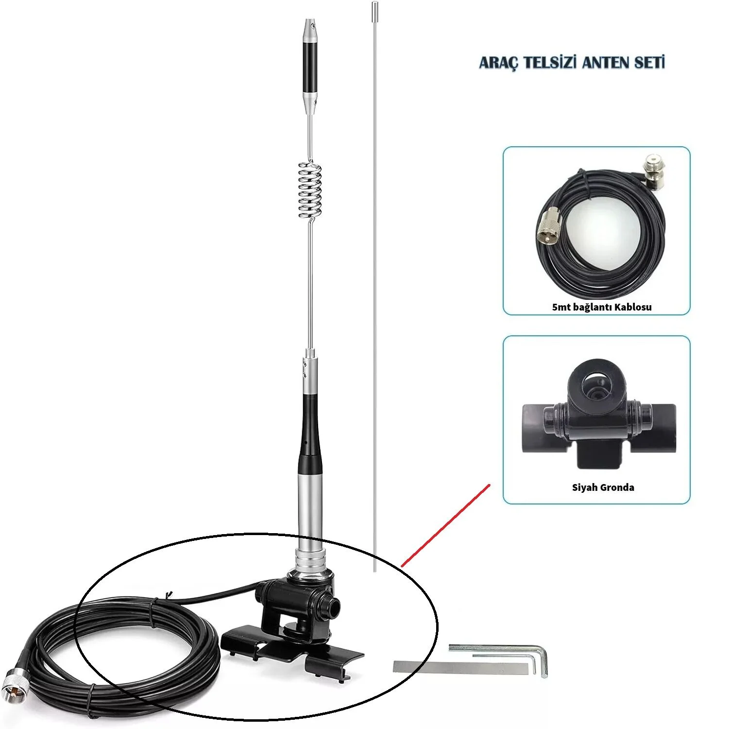 SG-7200 Dual Bant Araç Telsiz Anten Seti (Gronda + 5m Kablo)